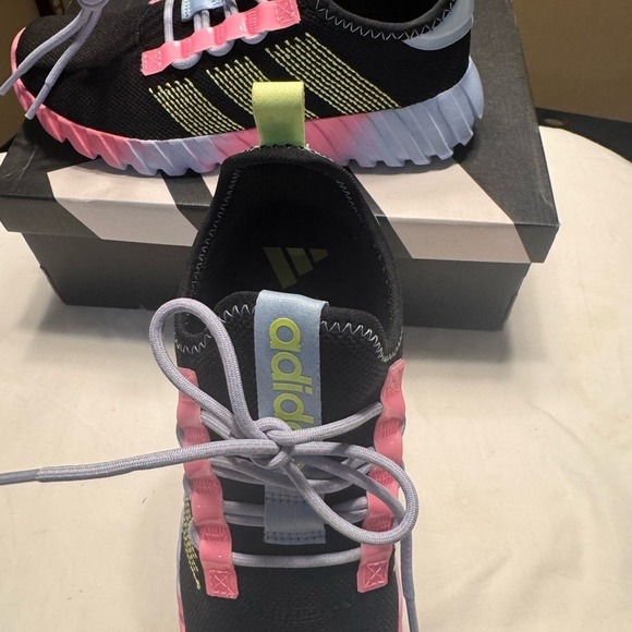 Adidas Kids Sneakers in Black, Pink, and Lime sz 4 - Picture 2 of 5